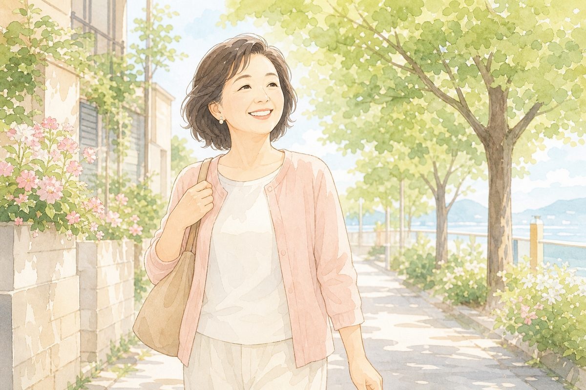 日常を穏やかに過ごす女性のイラスト