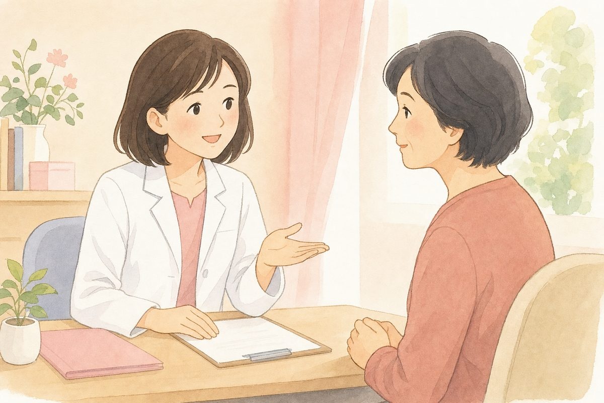 医師に相談する女性のイラスト