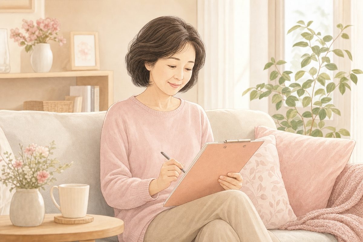 骨盤臓器脱のセルフチェックをする女性のイラスト